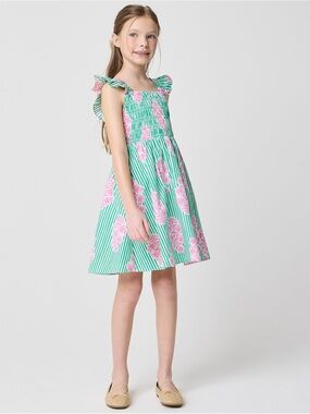 J.Crew Crewcuts Girls 16 Green Pink Striped Smocked Dress CU091 NWT